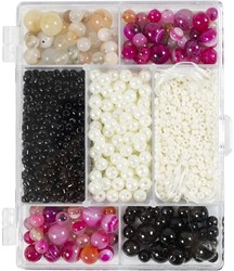 CC Creatieve Box Agaten Kralen Beige Zwart Roze en Wit Parelmoer