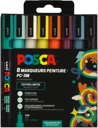Uni Posca PC3M Markers Set 8 Stuk Retro Kleuren