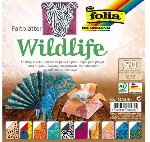Folia Vouwblaadjes Wildlife - 80 gr - 50 vel - 15x15cm