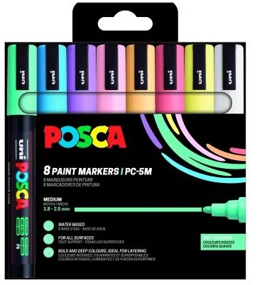 Uni Posca Markers PC5M Set Zachte Kleuren 8 stuk