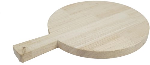 Snijplank rubberhout rond met houten handvat L 34 CM x B 25 CM x D 2 CM