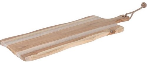 Serveerplank teak met handvat en touw L 59,5 CM x B 20,2 CM x D 1,5 CM
