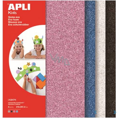 Apli EVA Glitterfoam - A4 - Wit Zwart Rood en Blauw - 4 vel