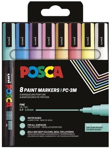 Uni Posca Markers PC3M Set Zachte Kleuren 8 stuk
