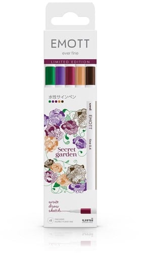 Uni Emott Fineliner Set 5 stuks -  Secret Garden
