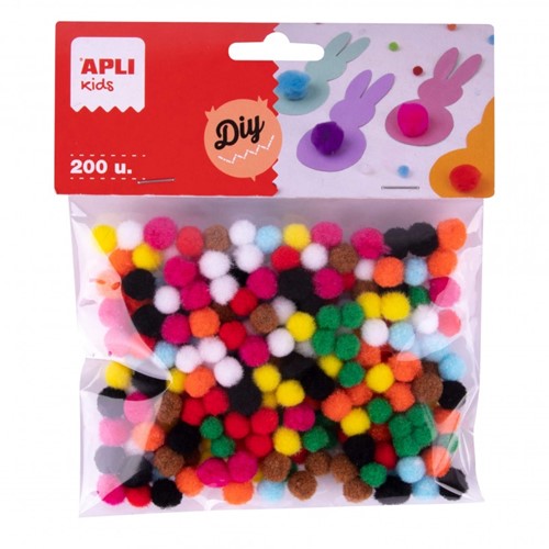 Apli Mini Pompons - d: 8 mm - Diverse Kleuren - 200 stuk 