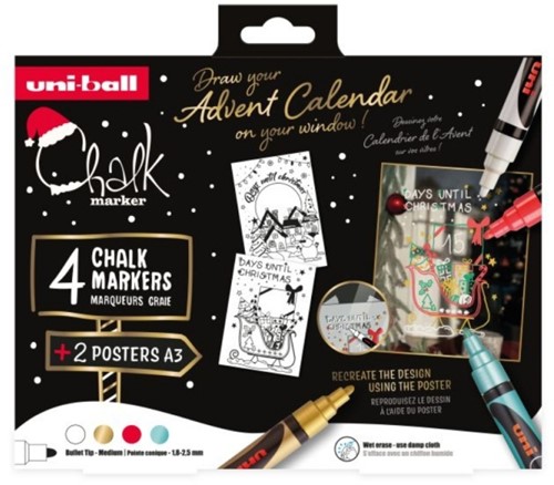 Uni Chalk Markers Kerst 4 stuks