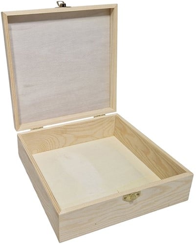 Houten Kist Vierkant met Klepdeksel Grenen 21x21x7 cm