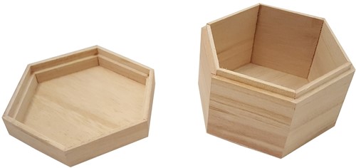 Houten Kist Zeshoek met Losse Deksel 13,7x11,9x9 cm