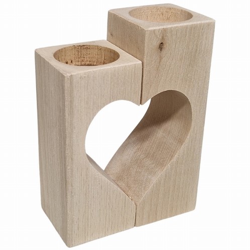 Houten Waxinelichthouder Dubbel Hart 10x5x14 cm