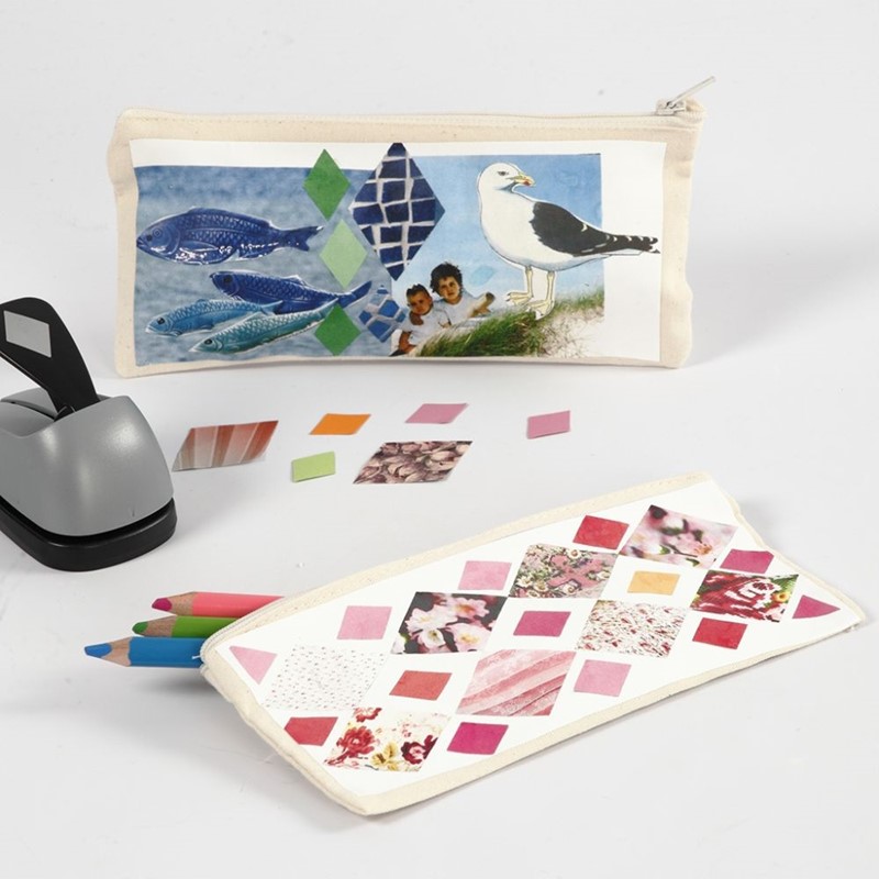 Etui gedecoreerd met collage op transfer papier
