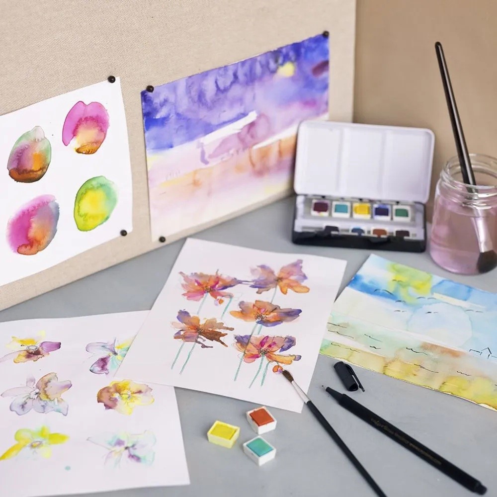 Aquarelbloemen en landschappen met de starterset