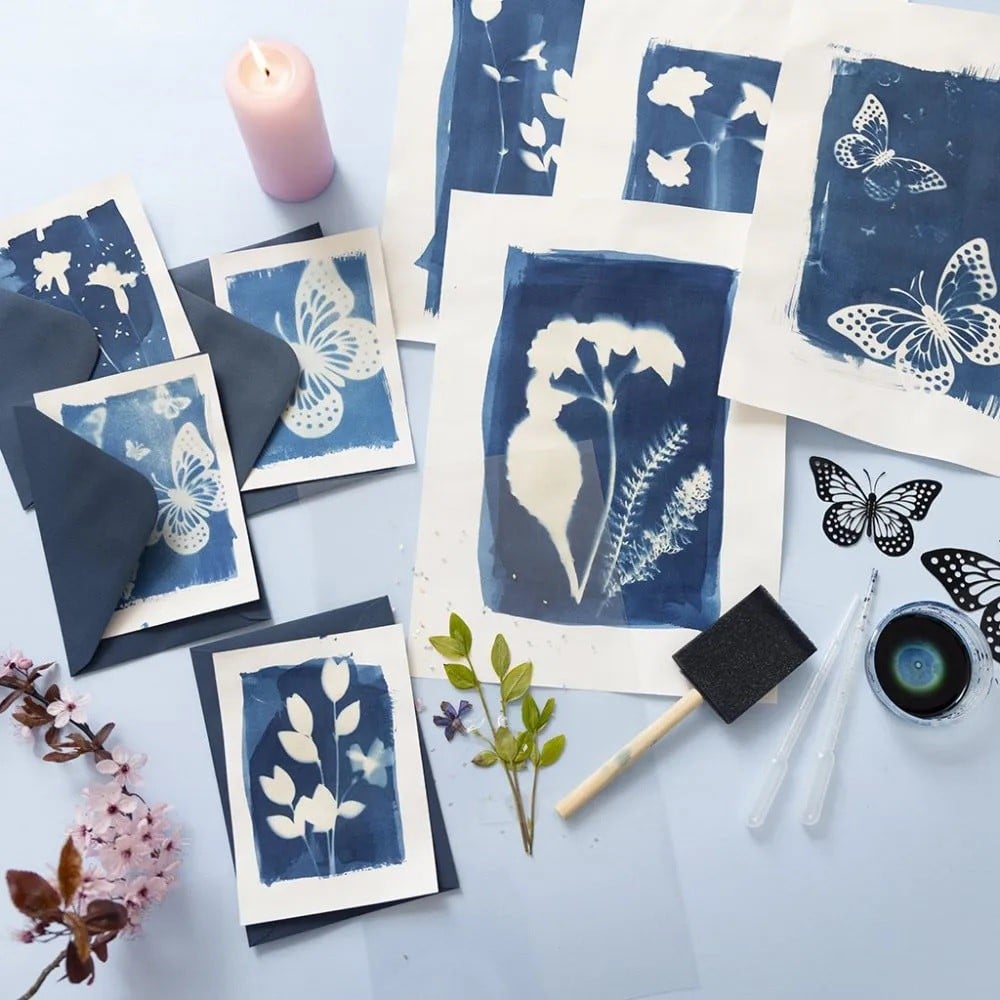 Met cyanotype printen op aquarelpapier
